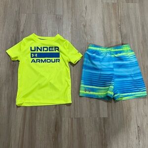 Under Armour Neon Yellow and Blue 2T Toddler Boy Swim Suit Set